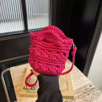 Соломенная сумка женская летняя универсальная 2024 новая сумка-мессенджер плетеная сумка-ведро нишевый дизайн пляжная сумка для отдыха на море жёлтый