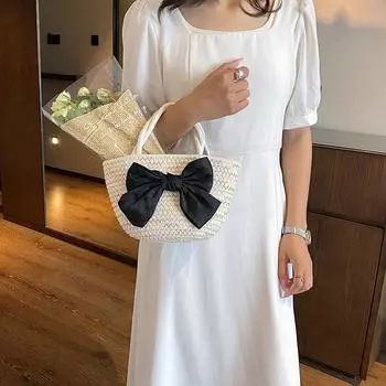 Соломенная сумка женская новинка 2024 года повседневная ретро пасторальная ротанговая сумка-ведро пляжная плетеная сумка хаки