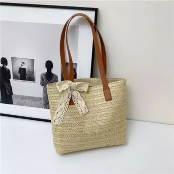 Соломенная сумка женская новинка осени 2024 года, сумка-ведро большой емкости для пляжного отдыха, плетеная сумка через плечо чёрный