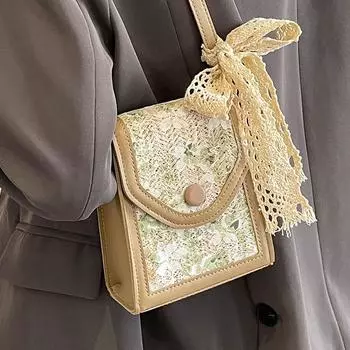 Соломенная сумка Женская сумка через плечо Маленькая тканая сумка из свежего кружева One Size зелёный