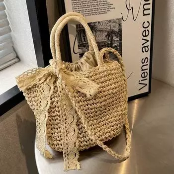 Соломенная тканая сумка большой вместимости для женщин летом 2023 года, новая универсальная сумка через плечо, пляжная сумка, тканая ручная корзина для овощей only bag