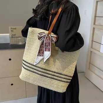 Соломенная тканая сумка большой вместимости, женская сумка через плечо, большая сумка бежевый