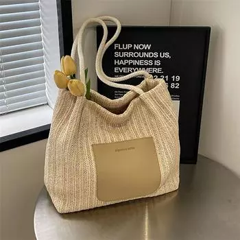 Соломенная тканая сумка Женская большая вместительная сумка через плечо хаки