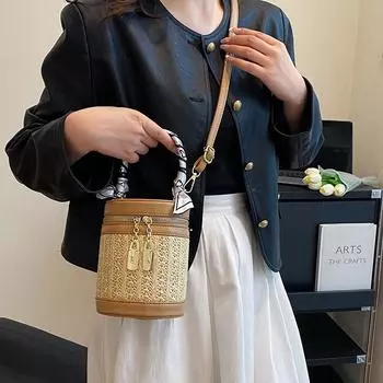 Соломенные круглые маленькие сумки через плечо для женщин, модные летние сумки в стиле бохо и дамские повседневные пляжные сумки-ведра для отпуска