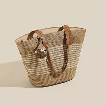 Соломенные плетеные сумки для женщин на осень и зиму, новый нишевый дизайн, популярные сумки для пляжа, большая вместимость, одно плечо, плетеные сумки для поездок на работу