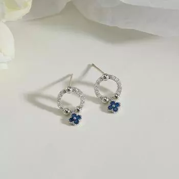 Соломенные серьги Lucky с кубическим цирконом и сапфиром, смешанный комплект, маленькие классические женские серьги в виде клевера серебряный