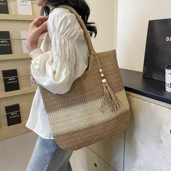 Соломенные сумки через плечо для женщин, летние, пляжные, дорожные, шоппинг-сумки, хобо, плетеные, с кисточками, декорированные сумки 38x40x3cm
