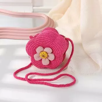 Соломенные сумки через плечо из соломы, мини-сумки принцессы, симпатичная сумка через плечо для детей и девочек rose red-1