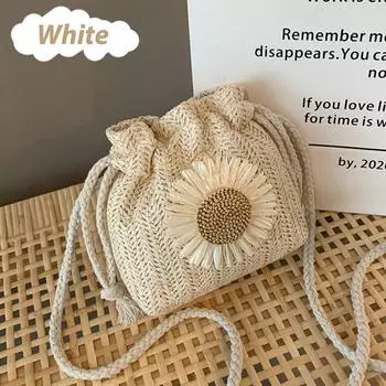 Соломенные сумки-ведра из ротанга, женские летние пляжные сумки на плечо, повседневные сумки белый