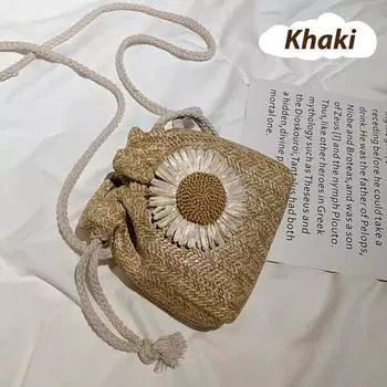 Соломенные сумки-ведра из ротанга, женские летние пляжные сумки на плечо, повседневные сумки хаки