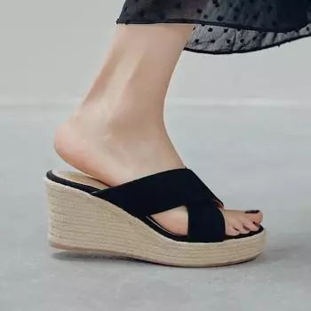 Соломенные туфли на покатом каблуке, классные женские летние туфли с толстой подошвой, односложные тапочки, черные босоножки на высоком каблуке 34 фиолетовый