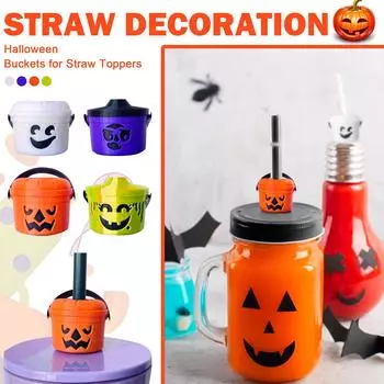 Соломенные украшения для ведер на Хэллоуин, соломенные крышки для чашек на Хэллоуин, тыквы-призраки, соломенные аксессуары для домашней вечеринки One Size зелёный