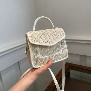 Соломенные женские сумки Маленькие квадратные сумки Модные нишевые сумки через плечо Текстурированные сумки-мессенджеры с плетением Универсальные сумки коричневый