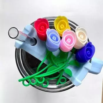 Соломенный чехол с цветком розы, не содержащий бисфенола А, силикон, многоразовый, пыленепроницаемый, не проливается, стакан 6-10 мм, заглушка для соломенного наконечника, топпер, защитная чашка, аксессуары Rose белый