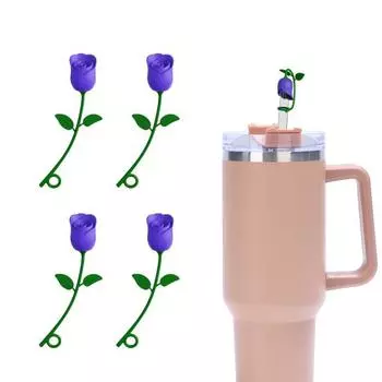 Соломенный чехол с цветком розы, не содержащий бисфенола А, силикон, многоразовый, пыленепроницаемый, не проливается, стакан 6-10 мм, заглушка для соломенного наконечника, топпер, защитная чашка, аксессуары Rose белый