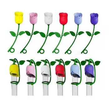 Соломенный чехол с розой, не содержащий бисфенола А, силиконовый, многоразовый, пыленепроницаемый, не проливается, стакан 6-10 мм, заглушка для соломенного наконечника, Топпер, защитная чашка белый