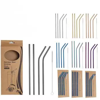 Соломенный картонный костюм из нержавеющей стали 304, цветная соломинка с титановым покрытием, набор соломинок для холодных напитков, чая с молоком серебряный