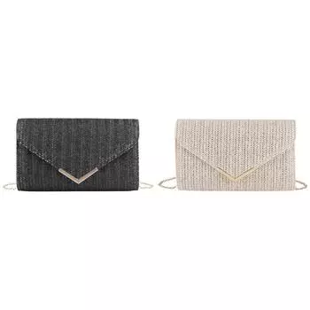 Соломенный клатч-кошелек с клапаном для женщин, летняя пляжная сумка-конверт-клатч (черный)
