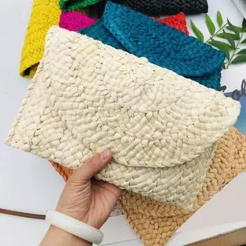 Соломенный клатч ручной работы плетеный однотонный повседневный большой емкости летний женский подарок света кофе