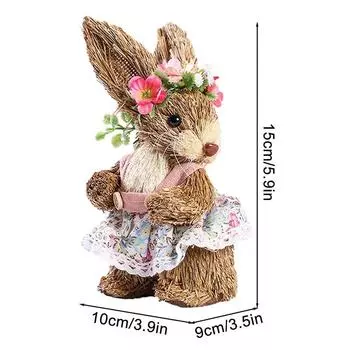 Соломенный пасхальный кролик, пасхальный кролик, фигурка, украшения, пасхальный кролик, пасхальный кролик, украшение стола, стоящая соломенная фигурка в форме кролика As shown