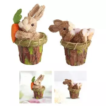 Соломенный пасхальный кролик, яркие изделия ручной работы, переносная скульптура кролика, реквизит для фотографий в фермерском офисе, спальне, настольные украшения 9.5cmx11cmx17cm