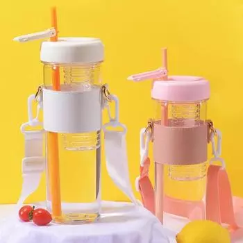 Соломенный пищевой небьющийся устойчивый к утечке широкий стакан для воды с фруктами синий