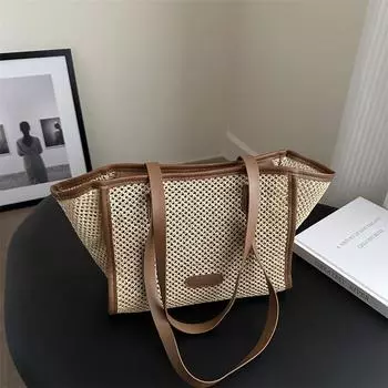 Соломенный тренд, персонализированный большой емкости 2024 комплект из двух предметов, новая фактура, плетеная популярная сумка-тоут для поездок на работу через плечо белый