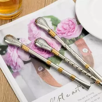 Соломинка для питья Yerba Mate, чайная ложка, посуда для напитков, многоразовые соломинки из нержавеющей стали, металлический моющийся чайный фильтр, посуда для коктейлей, бар