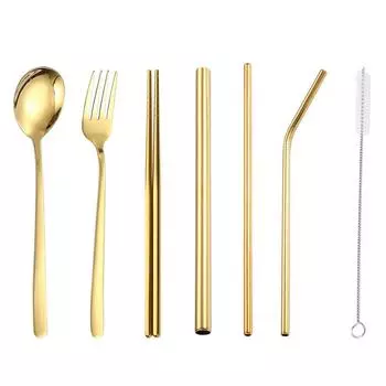 Соломинка из нержавеющей стали 304, удобная посуда в корейском стиле, палочки для еды, студенческие, для путешествий, из семи предметов
