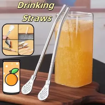 Соломинка из нержавеющей стали для напитков с фильтром-ложкой, съемная чайная соломинка, многоразовая для сыпучих напитков из чая и кофе 2-piece set