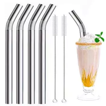 Соломинки для смузи из нержавеющей стали 304, ширина 12 мм, многоразовые металлические трубочки для питья молочных коктейлей, набор изогнутых трубочек для чая Boba Bubble Tea