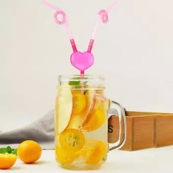 Соломинки для сока Универсальный дизайн в виде сердечка для любви Практичные питьевые трубочки Легко гнутся Декоративные соломинки для напитков Украшение для сока розовый