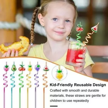 Соломинки с блестками в виде мультяшных животных, кошачья любовь, корона, кролик, украшения в форме фруктов, пластик Love Heart