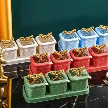 Солонка для миски, банки для приправ с ложкой, приправа, коробка для хранения специй, банка для приправ, контейнер для хранения перца и сахара
