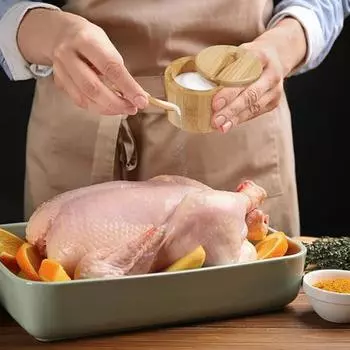 Солонка Yousheng Bamboo, банка для приправ со встроенными ложками, контейнер для соли для кухни, вращающаяся крышка, коробка для специй для столешницы A