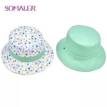 SOMALER Детские солнцезащитные шляпы для девочек на лето, панамы для маленьких девочек, двусторонняя одежда с цветочным узором и подбородком L светло-синий