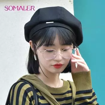 SOMALER хлопковые береты для женщин, береты из лоскутной ткани на весну и осень, легкие кепки для девочек чёрный