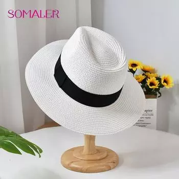 SOMALER летние панамские шляпы для женщин и мужчин, соломенная шляпа с защитой от солнца, пляжная кепка с защитой от ультрафиолета, дорожная кепка One Size белый