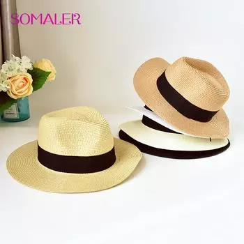 SOMALER летние шляпы для женщин защита от солнца мужская панама шляпа соломенная пляжная шляпа УФ-защита дорожная кепка One Size белый