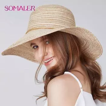 SOMALER летние шляпы от солнца с широкими полями для женщин, солнцезащитные женские кепки соломенной ткани, элегантная полосатая шляпа от солнца One Size
