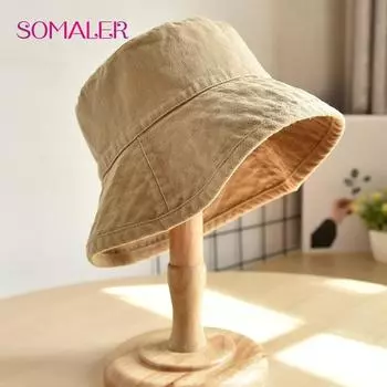 SOMALER летняя хлопковая панама для женщин, уличные шапки, рыбацкие солнцезащитные шляпы, носят с обеих сторон One Size чёрный