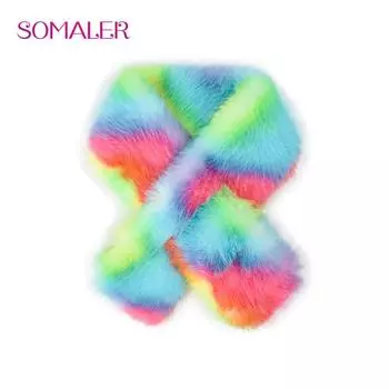SOMALER модный толстый короткий шарф из искусственного меха для женщин и девочек, роскошные разноцветные пушистые шарфы на заказ, теплые шарфы для шеи разноцветный