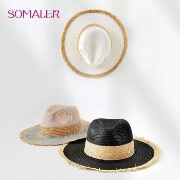 SOMALER рафия солнцезащитные шляпы для женщин панама ручной работы соломенная шляпа пляжная летняя кепка контрастного цвета