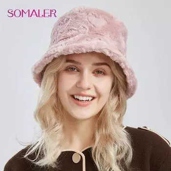 SOMALER Ведро из искусственного кроличьего меха для женщин, зимние теплые шапки с узором в виде сердца, пушистая однотонная рыбацкая шапка, уличная Панама для женщин хаки