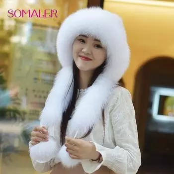 SOMALER вязаные шапки из натурального меха норки для зимы, женская шапка из плетения меха с помпоном из лисьего меха, роскошные женские вязаные шапки с полями из лисьего меха чёрный