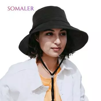 SOMALER, женские хлопковые шляпы-ведра с широкими полями, складная летняя пляжная шляпа с широкими полями, женская шляпа с УФ-защитой от солнца, новинка чёрный
