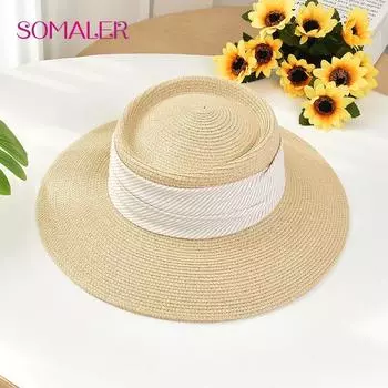 SOMALER женские летние пляжные соломенные шляпы модные вогнутые топы с широкими полями кепка с дискетами УФ-защита женская шляпа от солнца новая one size светло-серый