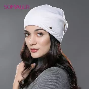 SOMALER женские вязаные шерстяные шапки для зимы в стиле хип-хоп Gorros для женщин хорошее качество повседневные кепки One Size белый