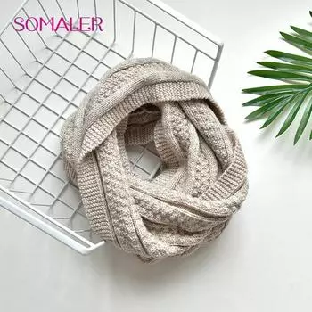 SOMALER женский зимний шарф, теплые шерстяные вязаные шарфы для девочек, однотонный длинный шейный платок чёрный