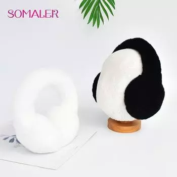SOMALER зимние пушистые наушники из кроличьего меха для женщин и девочек, теплые уши из цельного кроличьего меха, уютные теплые уши, модные снежные наушники чёрный